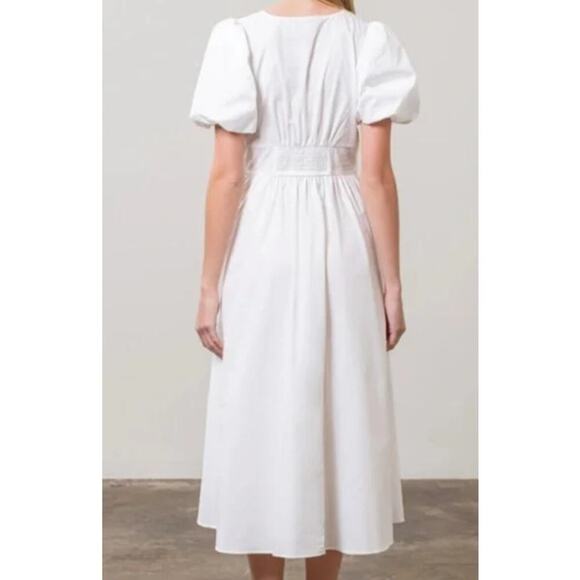 NWT Moon River White Poplin Bow Puff-Sleeve Dress Size Large - Picture 3 of 8
